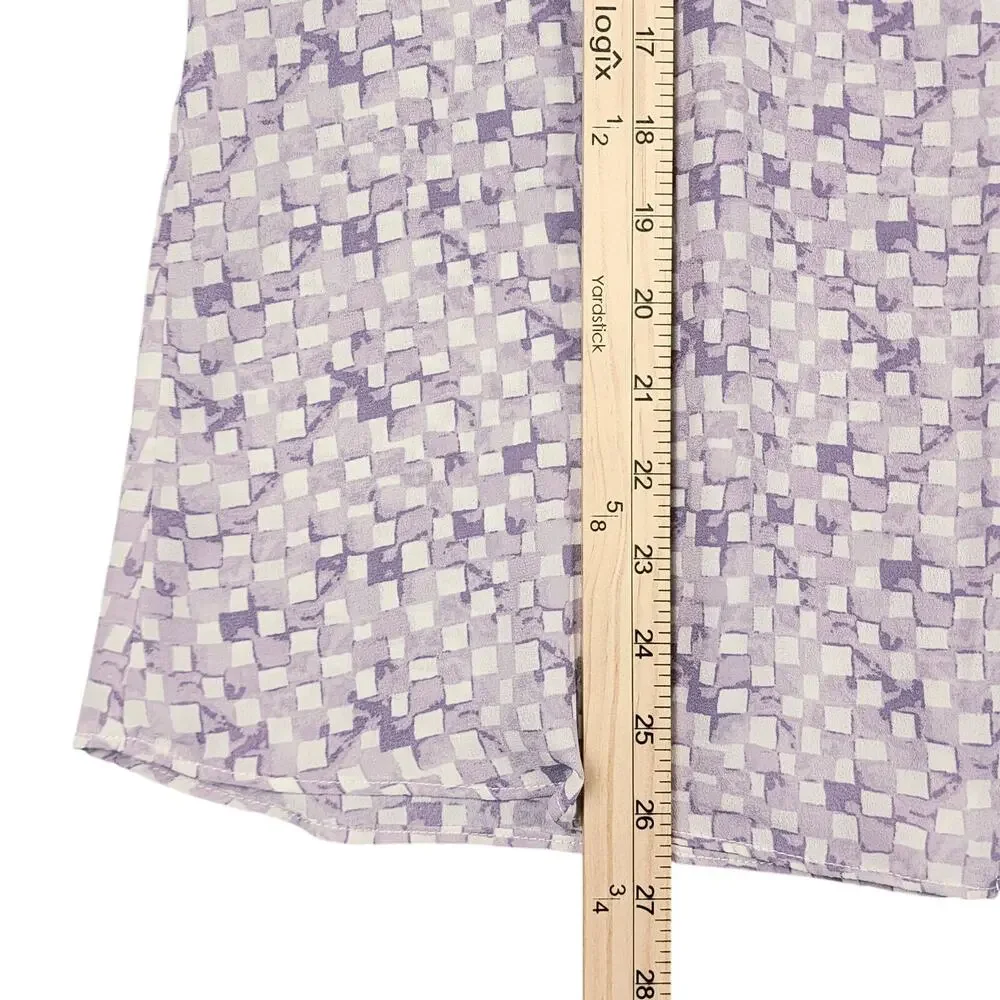 Maurices Women's Flutter Sleeve Blouse Purple Lavender Checkered V Neck Medium - Picture 6 of 8